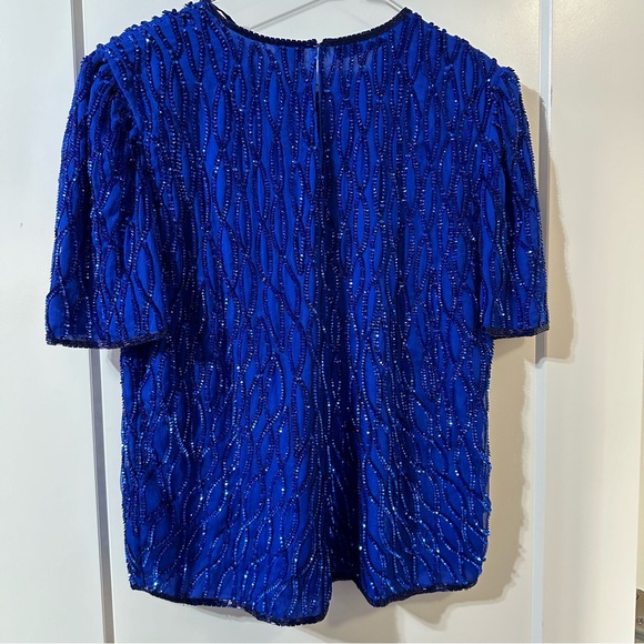 Vintage glittery sparkle newyears party unique sequin blue formal top size large - Picture 4 of 14